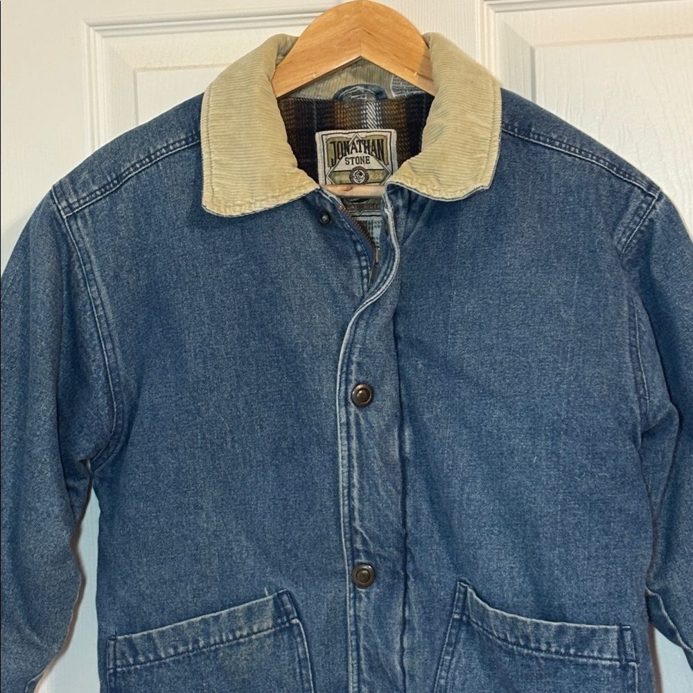 Warm Denim Jacket with Beige Corduroy Collar, XS - Picture 2 of 13